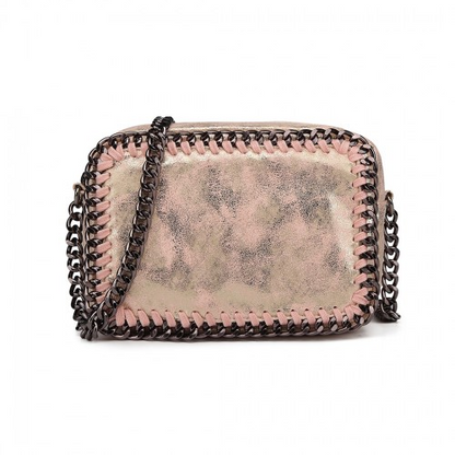 Miss Lulu Metallic Effect Leather Look Chain Shoulder Bag - Pink | Stylish & Trendy Women's Bag - BEYRUN