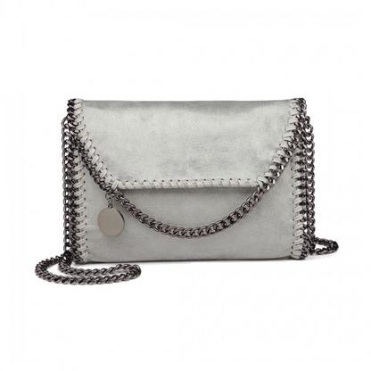 Miss Lulu Leather Look Chain Fold-over Shoulder Bag - Grey | Stylish & Edgy Handbag - BEYRUN