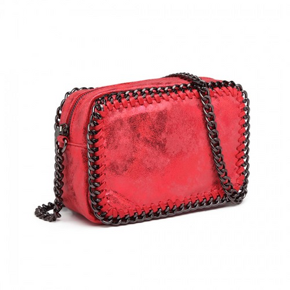 Miss Lulu Red Metallic Effect Leather Look Chain Shoulder Bag - Chic & Stylish - BEYRUN