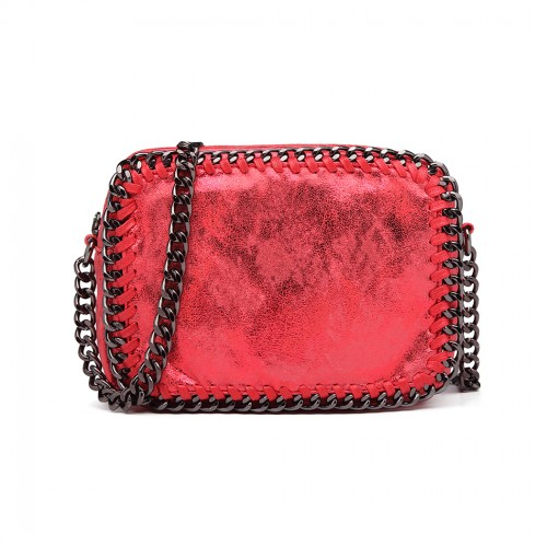 Miss Lulu Red Metallic Effect Leather Look Chain Shoulder Bag - Chic & Stylish - BEYRUN