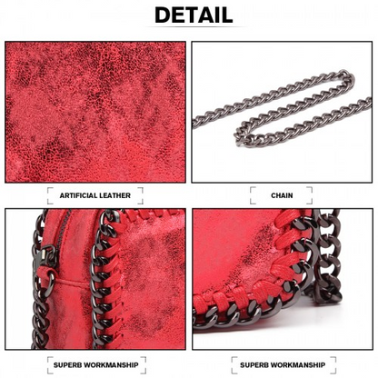 Miss Lulu Red Metallic Effect Leather Look Chain Shoulder Bag - Chic & Stylish - BEYRUN