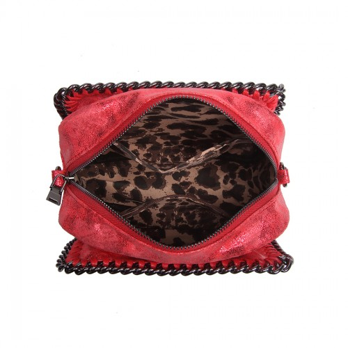 Miss Lulu Red Metallic Effect Leather Look Chain Shoulder Bag - Chic & Stylish - BEYRUN