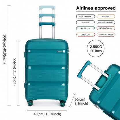 Kono Bright Hard Shell PP Suitcase Set - 3 Pieces - Blue/Green - Classic Collection - BEYRUN