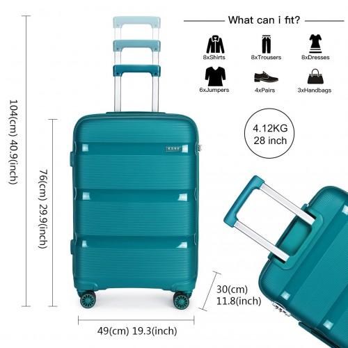 Kono Bright Hard Shell PP Suitcase Set - 3 Pieces - Blue/Green - Classic Collection - BEYRUN