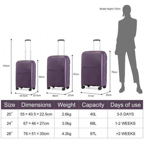 British Traveller 3 Piece Set - Spinner Hard Shell Luggage with TSA Lock - Purple - BEYRUN