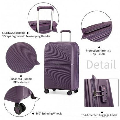 British Traveller 3 Piece Set - Spinner Hard Shell Luggage with TSA Lock - Purple - BEYRUN