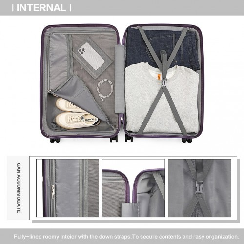 British Traveller 3 Piece Set - Spinner Hard Shell Luggage with TSA Lock - Purple - BEYRUN