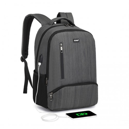 E1978 - Kono Multi Compartment Backpack with USB Connectivity - Grey - BEYRUN