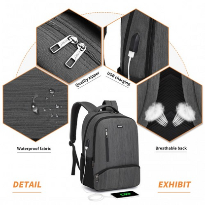 E1978 - Kono Multi Compartment Backpack with USB Connectivity - Grey - BEYRUN