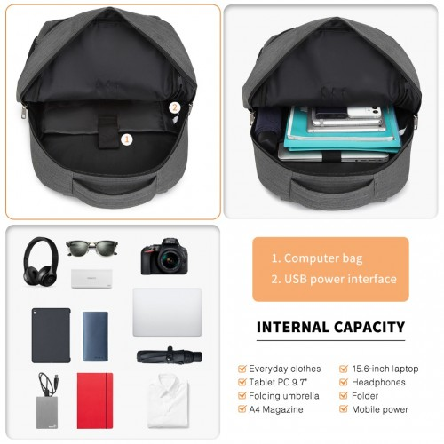 E1978 - Kono Multi Compartment Backpack with USB Connectivity - Grey - BEYRUN