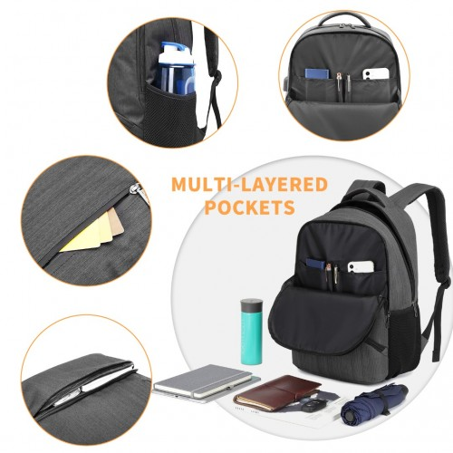 E1978 - Kono Multi Compartment Backpack with USB Connectivity - Grey - BEYRUN