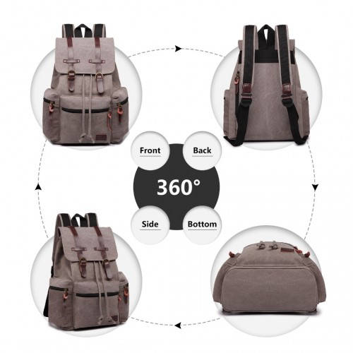 E1672 - Kono Large Multi Function Leather Details Canvas Backpack - Grey - BEYRUN