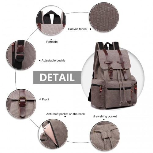 E1672 - Kono Large Multi Function Leather Details Canvas Backpack - Grey - BEYRUN