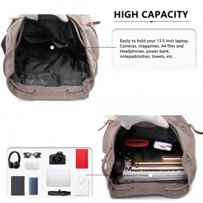 E1672 - Kono Large Multi Function Leather Details Canvas Backpack - Grey - BEYRUN