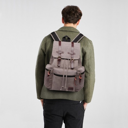 E1672 - Kono Large Multi Function Leather Details Canvas Backpack - Grey - BEYRUN