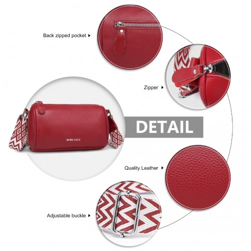 Miss Lulu Lightweight Genuine Leather Crossbody Bag - Stylish Red Wide Strap - Versatile Women's Handbag - BEYRUN