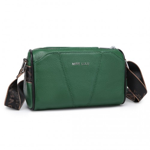 Miss Lulu Wide Strap Genuine Leather Crossbody Bag - Green | Elegant & Versatile - BEYRUN