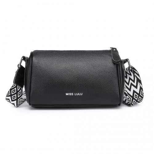 Miss Lulu Lightweight Genuine Leather Crossbody Bag - Elegant Wide Strap Design, Black - BEYRUN