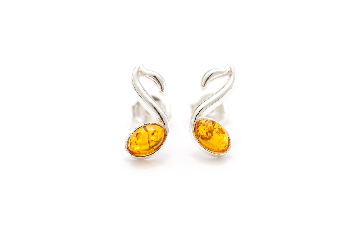 Amber Music Note Stud Earrings - Sterling Silver & Baltic Amber - BEYRUN