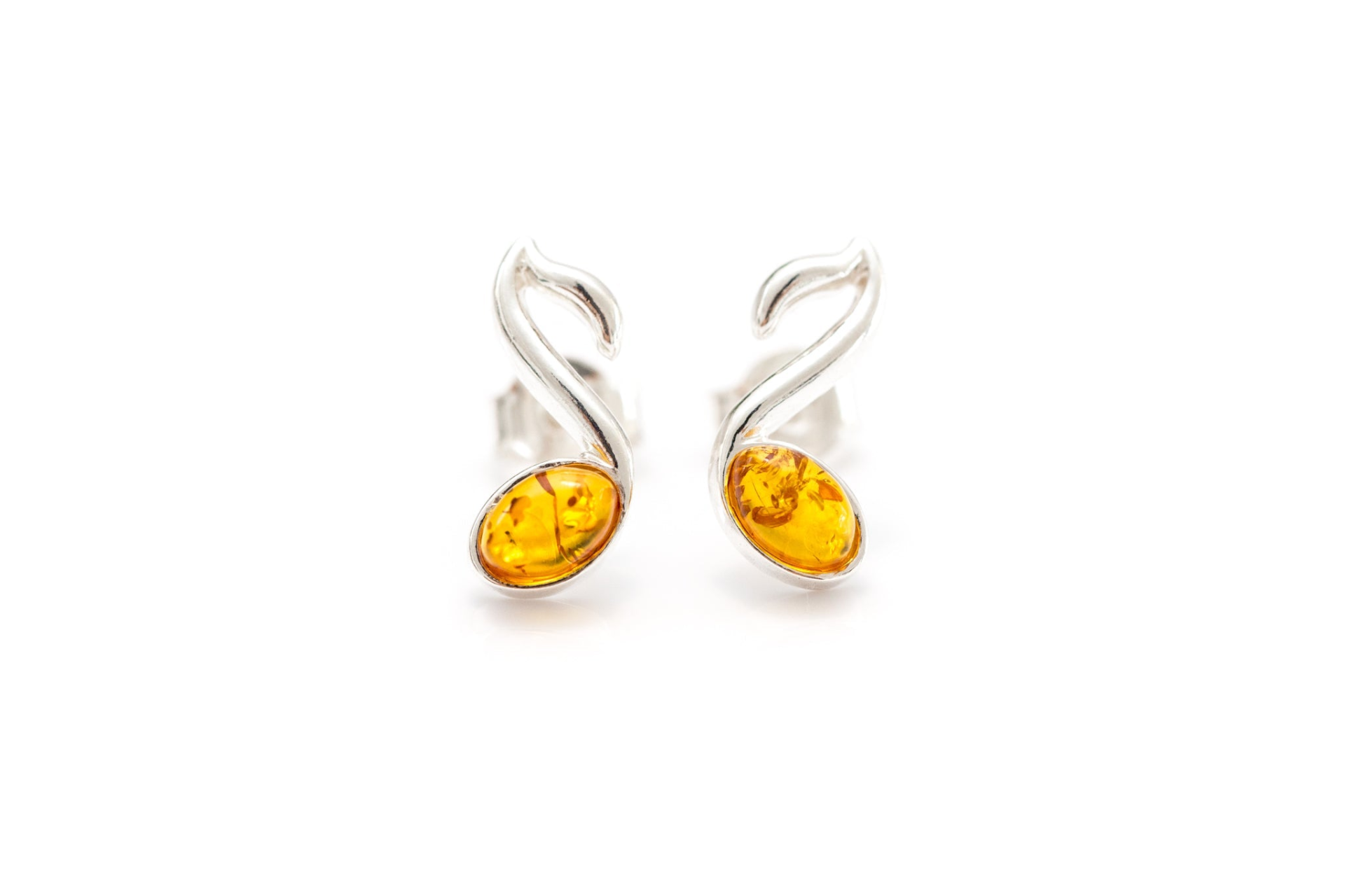 Amber Music Note Stud Earrings - Sterling Silver & Baltic Amber - BEYRUN