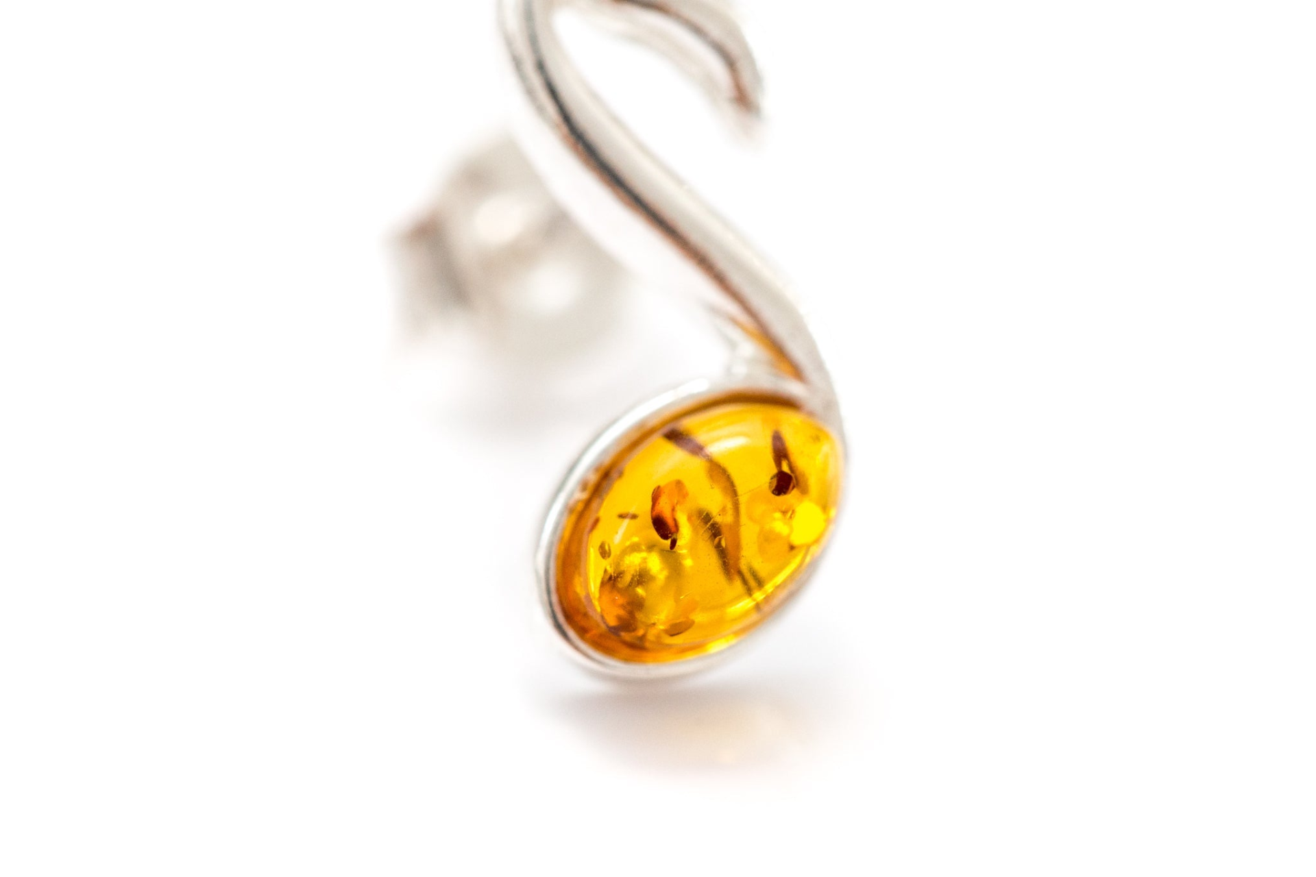 Amber Music Note Stud Earrings - Sterling Silver & Baltic Amber - BEYRUN