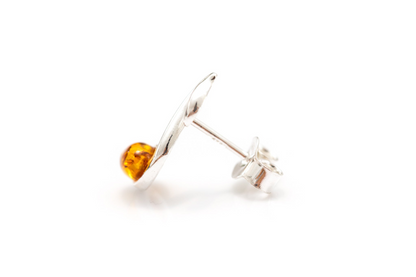 Amber Music Note Stud Earrings - Sterling Silver & Baltic Amber - BEYRUN