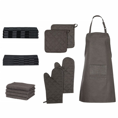 vidaXL 15 Piece Black Cotton Towel Set with Oven Gloves & Pot Holders - Perfect for Kitchens, Hotels & Restaurants - BEYRUN