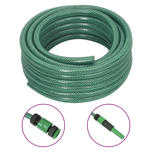 vidaXL 20m Green Garden Hose with 4-Piece Fitting Set - Durable PVC, 0.5" Inner Diameter for Efficient Irrigation - BEYRUN