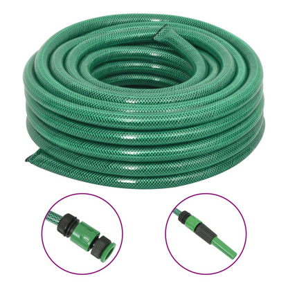 vidaXL 10m Green Garden Hose with Fitting Set - Durable, Weather-Resistant & Flexible PVC - 0.75" Diameter - BEYRUN