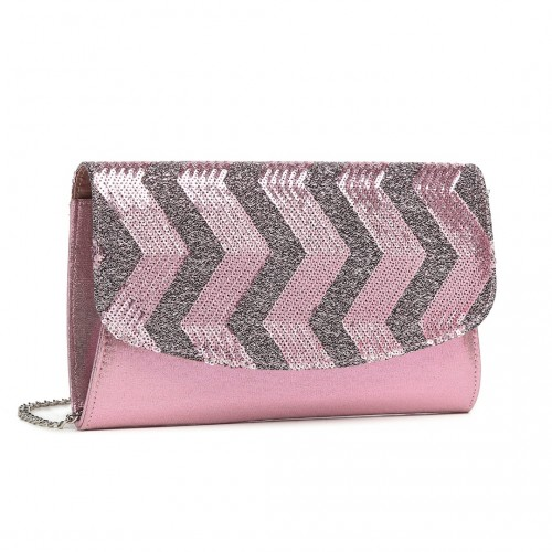 Miss Lulu Gorgeous Sequins Evening Clutch Bag - Pink | Detachable Chain Shoulder Bag | Elegant Party Accessory - BEYRUN