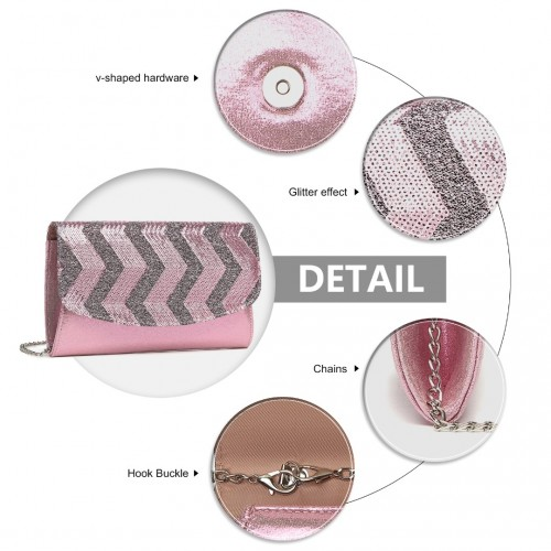 Miss Lulu Gorgeous Sequins Evening Clutch Bag - Pink | Detachable Chain Shoulder Bag | Elegant Party Accessory - BEYRUN