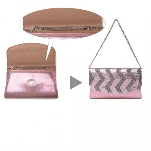 Miss Lulu Gorgeous Sequins Evening Clutch Bag - Pink | Detachable Chain Shoulder Bag | Elegant Party Accessory - BEYRUN