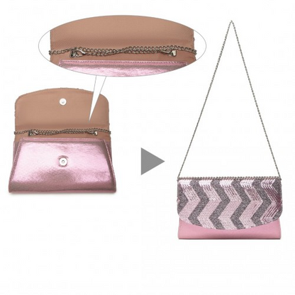 Miss Lulu Gorgeous Sequins Evening Clutch Bag - Pink | Detachable Chain Shoulder Bag | Elegant Party Accessory - BEYRUN