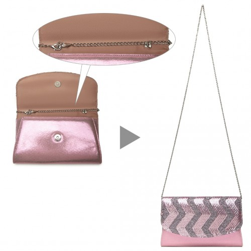 Miss Lulu Gorgeous Sequins Evening Clutch Bag - Pink | Detachable Chain Shoulder Bag | Elegant Party Accessory - BEYRUN