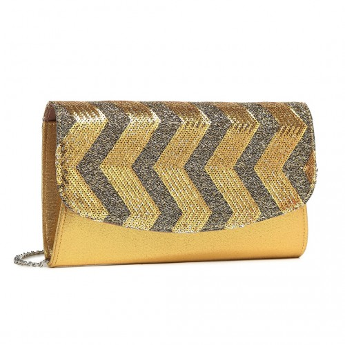 Miss Lulu Gorgeous Sequin Evening Clutch Bag with Chain Strap - Elegant Gold Shoulder Bag for Parties and Events - BEYRUN