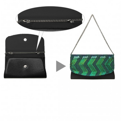 Miss Lulu Gorgeous Sequins Evening Clutch Bag - Black and Green - Chain Shoulder Bag - BEYRUN