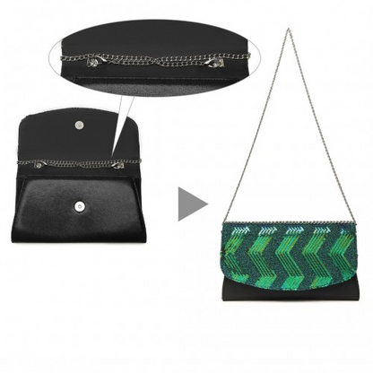 Miss Lulu Gorgeous Sequins Evening Clutch Bag - Black and Green - Chain Shoulder Bag - BEYRUN