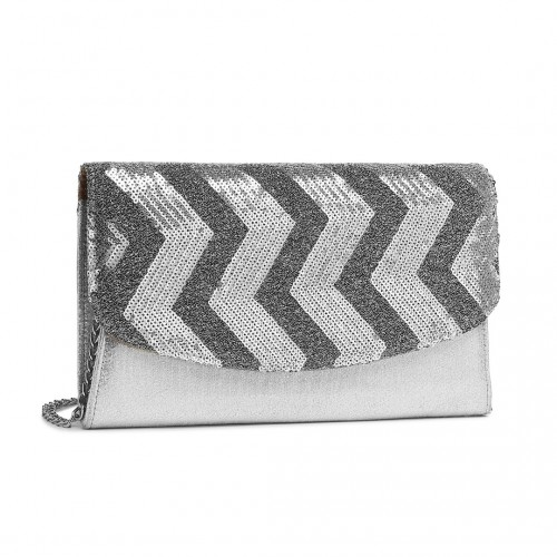 Miss Lulu Gorgeous Sequins Evening Clutch Bag - Silver Chain Shoulder Bag for Parties & Events - BEYRUN