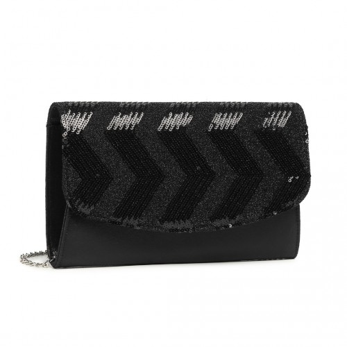 Elegant Miss Lulu Sequins Evening Clutch Bag - Black | Versatile Chain Shoulder Bag - BEYRUN