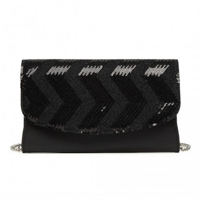 Elegant Miss Lulu Sequins Evening Clutch Bag - Black | Versatile Chain Shoulder Bag - BEYRUN