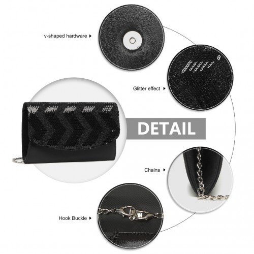 Elegant Miss Lulu Sequins Evening Clutch Bag - Black | Versatile Chain Shoulder Bag - BEYRUN