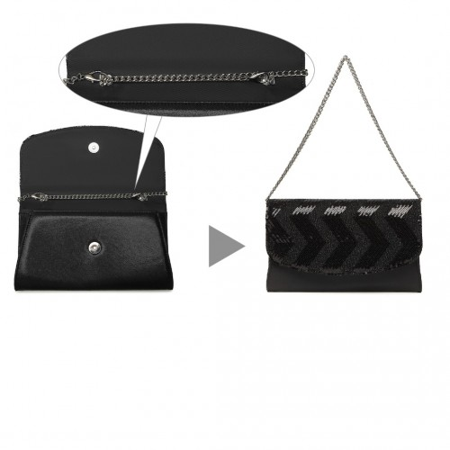 Elegant Miss Lulu Sequins Evening Clutch Bag - Black | Versatile Chain Shoulder Bag - BEYRUN