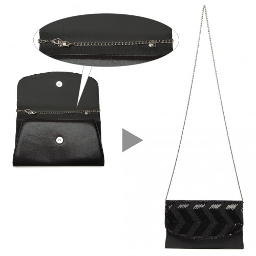 Elegant Miss Lulu Sequins Evening Clutch Bag - Black | Versatile Chain Shoulder Bag - BEYRUN