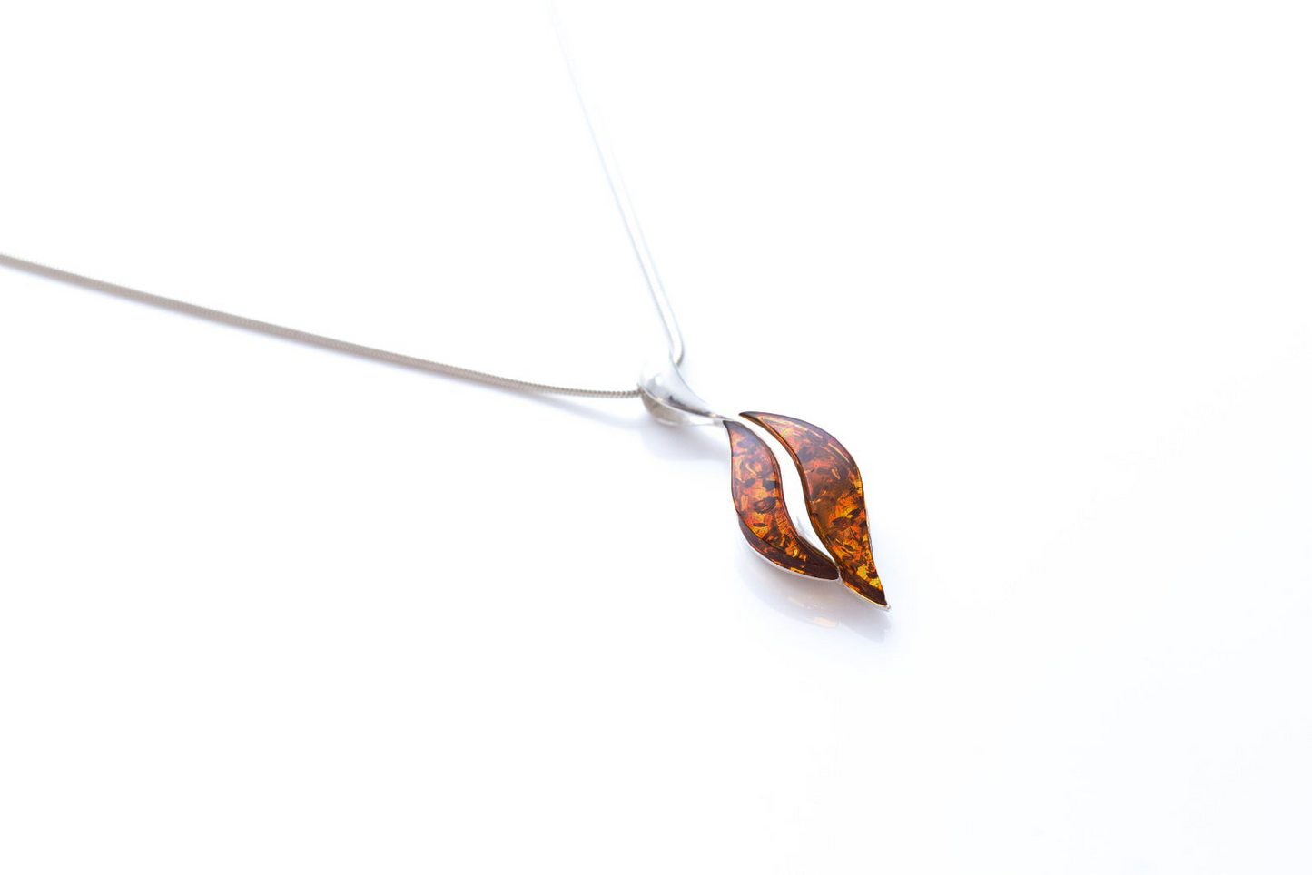 Wavy Amber Pendant - Sterling Silver Back with Cognac Amber - Medium-Sized Jewelry for Everyday Wear - BEYRUN