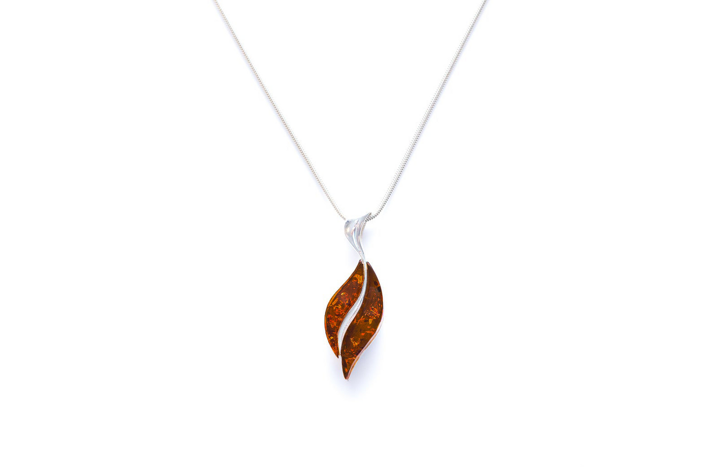 Wavy Amber Pendant - Sterling Silver Back with Cognac Amber - Medium-Sized Jewelry for Everyday Wear - BEYRUN