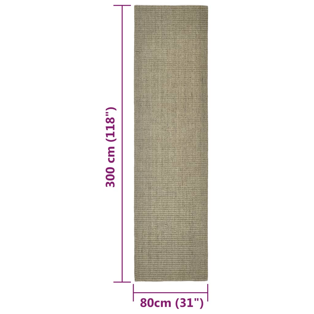 Durable vidaXL Sisal Rug for Cat Scratching Post - Anti-Slip Taupe Mat, 80x300 cm - Perfect for Indoor Use - BEYRUN