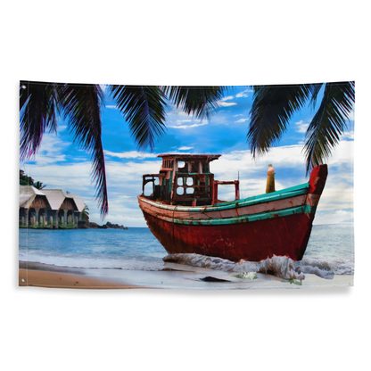 Vintage Boat Beach Flag Tapestry Wall Hanging - Elevate Your Living Space with Timeless Beauty - BEYRUN