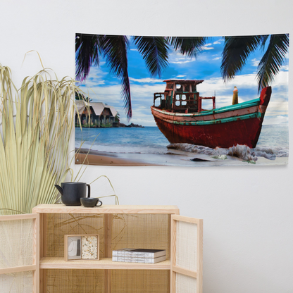 Vintage Boat Beach Flag Tapestry Wall Hanging - Elevate Your Living Space with Timeless Beauty - BEYRUN