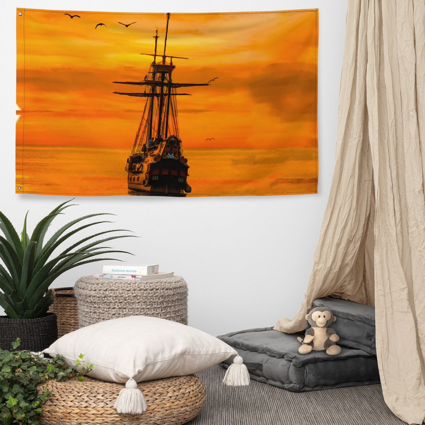 Ship Sunrise Flag Tapestry Wall Hanging - Versatile & Durable Decor for Any Room - BEYRUN