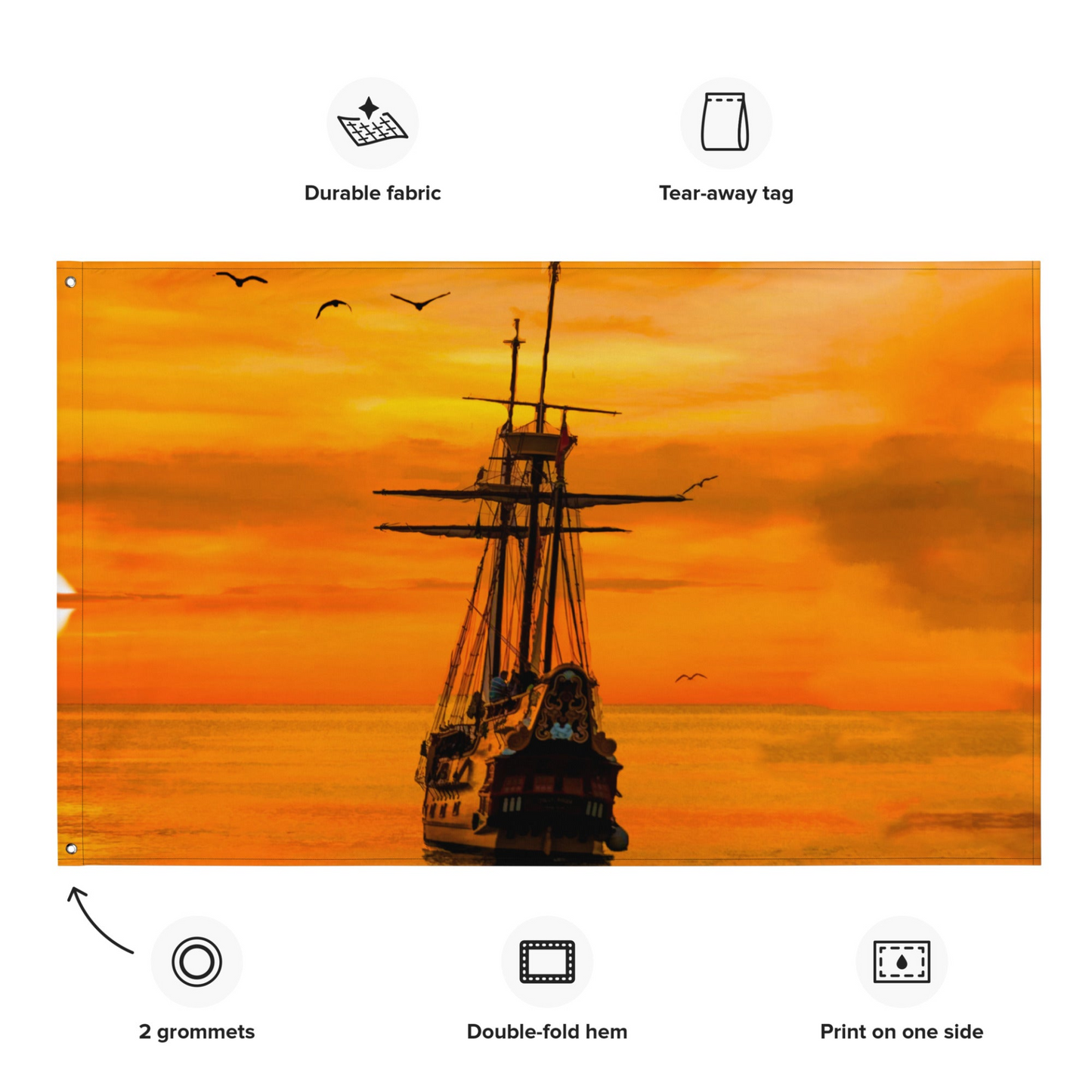 Ship Sunrise Flag Tapestry Wall Hanging - Versatile & Durable Decor for Any Room - BEYRUN